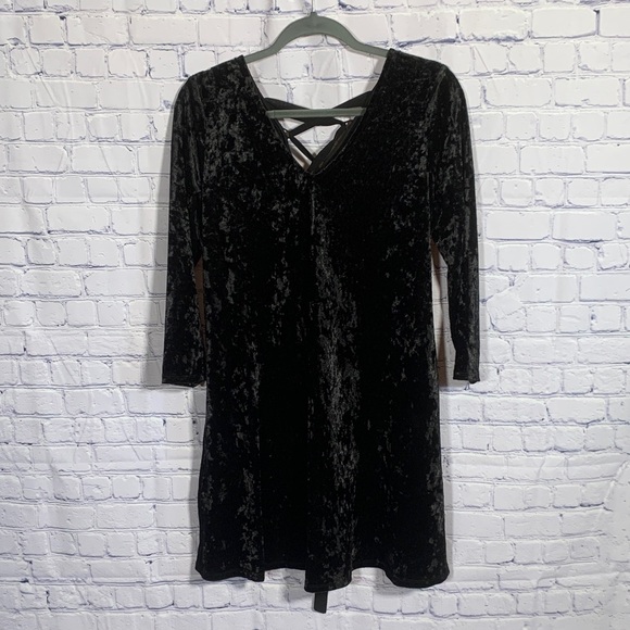 A.Byer Women Velvet Mini Dress Black Sz XL V-Neck Whimsigoth Fairy Grunge Witchy - Picture 1 of 7